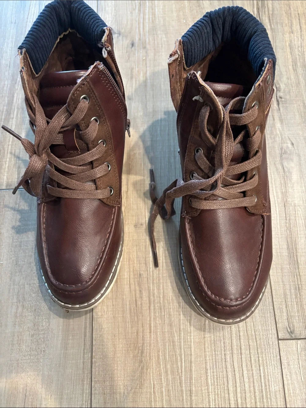 Steve Madden Boys Brown Leather High-Top Casual Boots Size 5